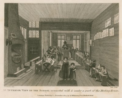 Az iskola belső képe, amely a korábban John Bunyan gyülekezeti házának egy részéhez kapcsolódik alkotó: Robert Blemell Schnebbelie