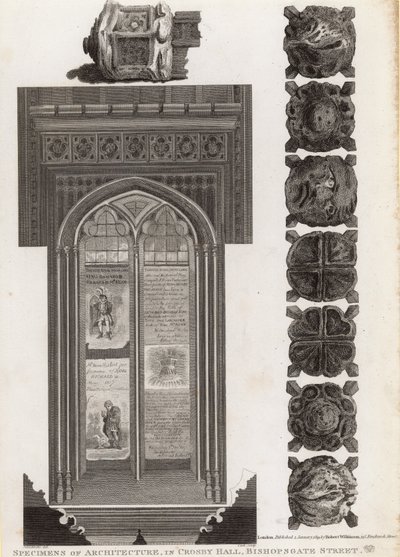 Építészeti minták a londoni Crosby Hallban, a Bishopsgate Streeten alkotó: Robert Blemell Schnebbelie