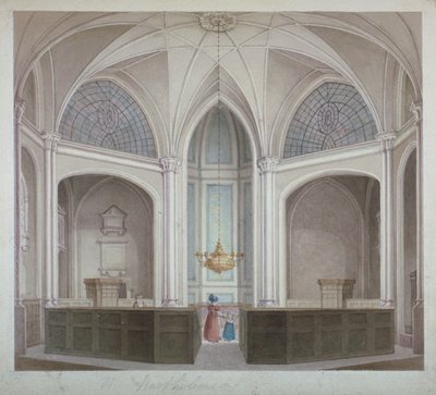 A Szent Bertalan-templom belseje, London City, 1834. alkotó: Robert Blemmell Schnebbelie
