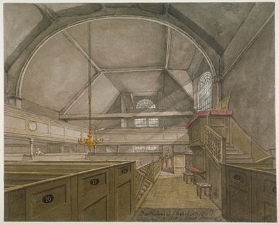 A kápolna belseje a Szent Bertalan-templomban, Smithfield, London City, 1818 alkotó: Robert Blemmell Schnebbelie