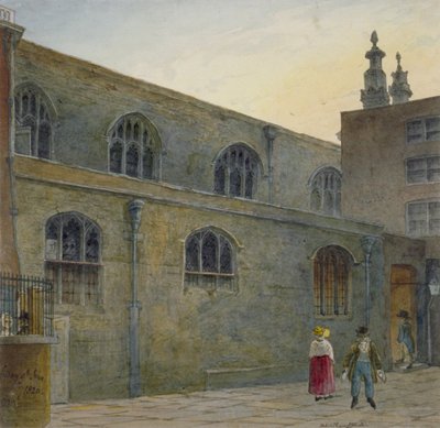 A Guildhall-kápolna északi oldala, amely a Cutthroat Alley bejáratát mutatja, London City, 1820 alkotó: Robert Blemmell Schnebbelie