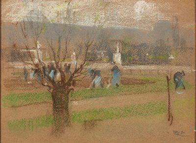 Hagymaültetés a Tuileriák kertjében, Párizs (pasztell) alkotó: Robert Brough