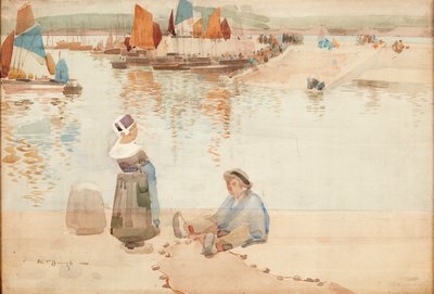 Figurák a kikötő falán, Bretagne (akvarell) alkotó: Robert Brough