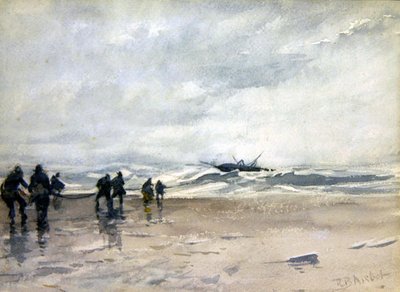 Halászok húzza a Distressed halászhajó (akvarell, papír) alkotó: Robert Buchan Nisbet