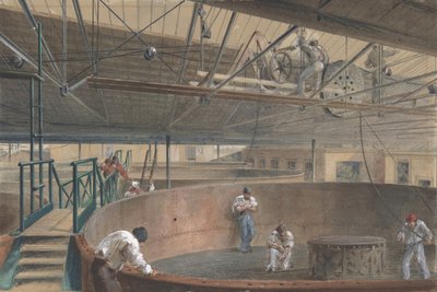 A kábel tekercselése a nagy tartályokban a távíró építésénél..., 1865, 1865. alkotó: Robert Charles Dudley