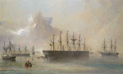 Az Atlanti-óceáni távírókábel-flotta összeállítása Írország délnyugati partján, Berehavenben..., 1866. alkotó: Robert Charles Dudley