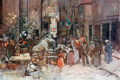 A "Mercato Nuovo" 1884-ben (színes litográfia) alkotó: Robert Charles Goff
