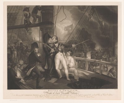 Trafalgari csata Horatio Nelson halálával Trafalgar-i csata és Lord Viscount Nelson halála (cím a tárgyon) alkotó: Robert Cooper