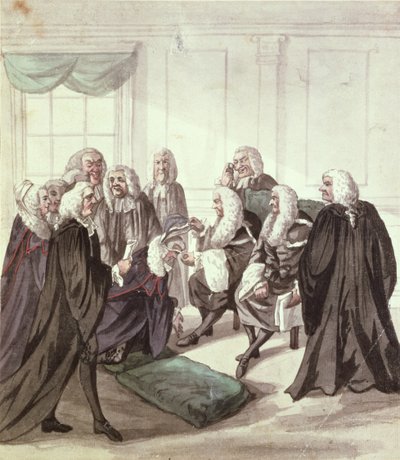 Bepillantás a Westminster Hallba a Sergeants hívására, 18. század (toll, tinta és WC papíron) alkotó: Robert Dighton