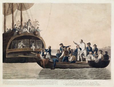 A Mutineers-ből Bligh hadnagy és a tisztek egy része, valamint a legénység egy része, 1789. április 29., pub. 1790 alkotó: Robert Dodd