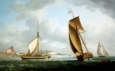 A Trinity House jacht két pozícióban Dover előtt alkotó: Robert Dodd