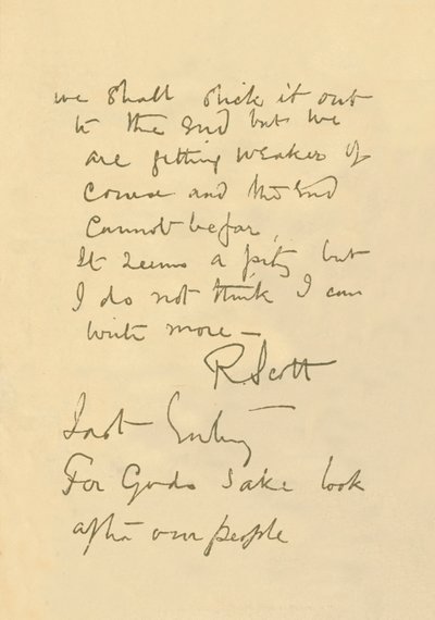 1912. március 29-i, 1913. március 29-i üzenet fakszimile alkotó: Robert Falcon Scott