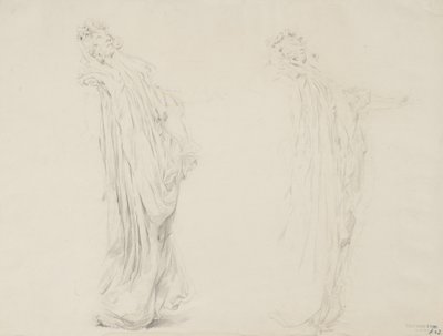 Tanulmány két női alakról a Moods to Music falfestményhez, 1893-95 (grafit sárga ceruzával, krémszínű szőtt papíron) alkotó: Robert Frederick Blum