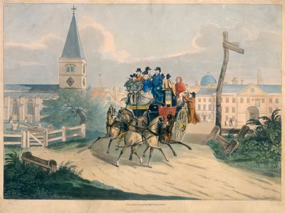 „Stage Coach Setting Off”, 19. század eleje alkotó: Robert Havell
