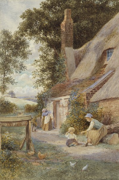 Figurák egy kunyhó mellett (akvarell papíron) alkotó: Robert Hollands Walker