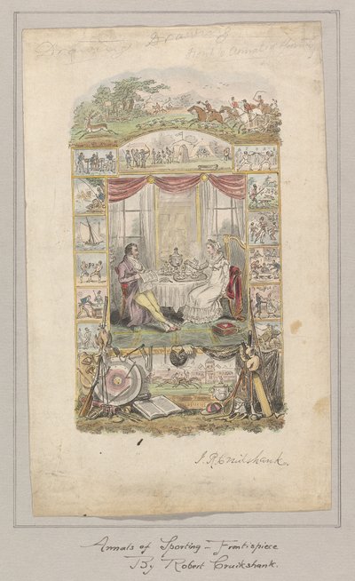 Tervezés az Annals of Sporting and Fancy Gazette előlapjához, 1. kötet alkotó: Robert Isaac Cruikshank