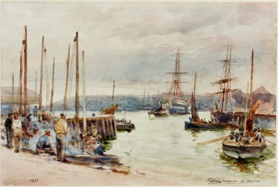 Fishing Harbour, North Shields (ceruza és akvarell papíron) alkotó: Robert Jobling