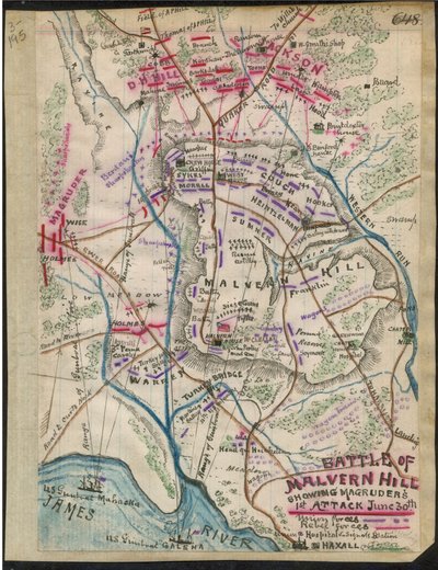 Malvern Hill-i csata, Magruder 1. támadása június 30. LOC gvhs01.vhs00095 alkotó: Robert Knox Sneden