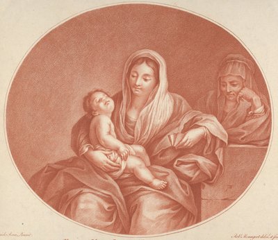 A Szűz ül, ölében a csecsemő Krisztussal, jobbra Szent Erzsébettel, egy..., 1776. alkotó: Robert Menageot
