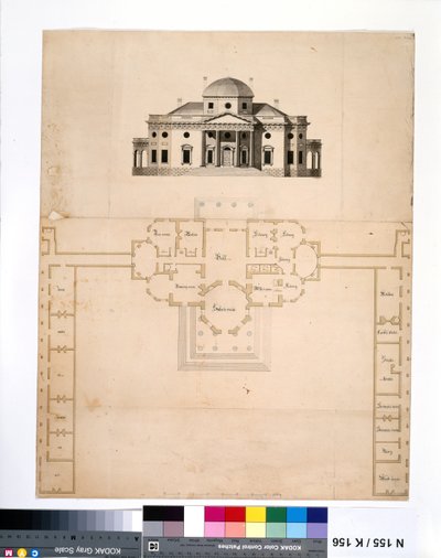 Monticello: 2. változat (terv és nyugati magasság) alkotó: Robert Mills