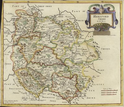 Herfordshire térképe (színes metszet) alkotó: Robert Morden