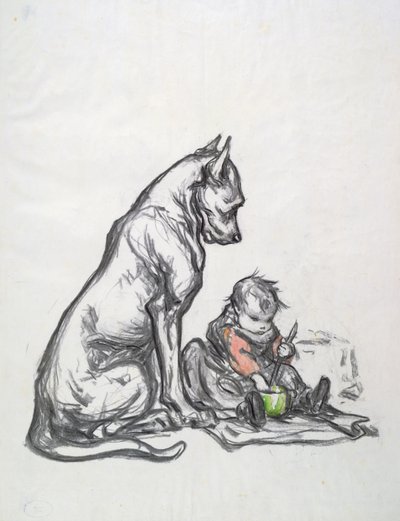 Kutya és gyerek, XX. század eleje alkotó: Robert Noir