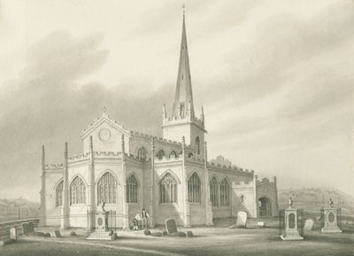 Wednesbury - Szent Bertalan templom: szépia mosás rajz, nd [1827] (rajz) alkotó: Robert Noyes