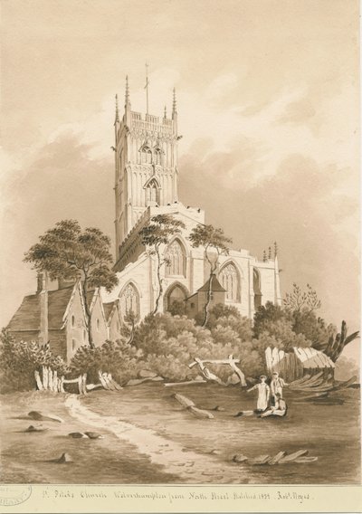 Wolverhampton – Szent Péter-templom: szépia rajz, 1838 alkotó: Robert Noyes