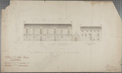 Az Egyetemi Könyvtár építészeti rajza, 1827 (ceruza és WC papíron) alkotó: Robert Payton Reid