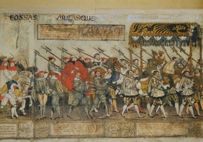 V. Károly császár koronázásának ünnepi kavalkádja Bolognában ... (színes fametszet pergamenre) alkotó: Robert Peril