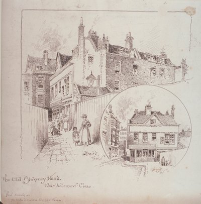 Az Old Blakeney Head Inn hátulnézete, Bartholomew Close, London, 1900 körül alkotó: Robert Randoll