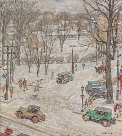 Utcai jelenet télen (olaj, vászon) alkotó: Robert Reid