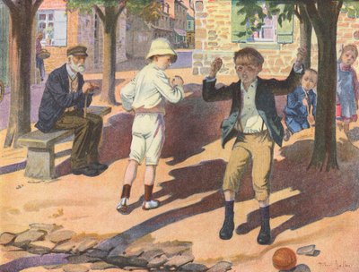 Egy fiú dühkitörése a barátjával való játék közben (színes litográfia) alkotó: Robert Salles
