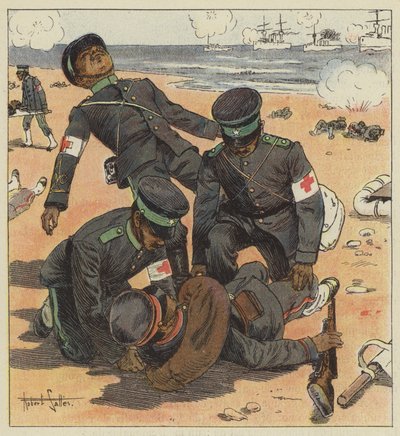 Japán hordágyhordozók emelik a sebesülteket alkotó: Robert Salles