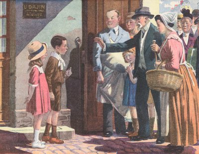 Testvérpár, akik szüleikkel dacolva túl messzire tévedtek otthonról, miközben a szabadban játszottak (színes lithó) alkotó: Robert Salles