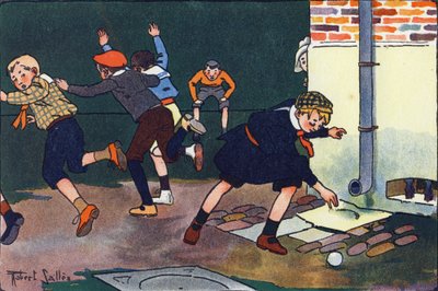 Golyó a falhoz. Gravírozás „”-be Mit játszunk? E. Weber „” Robert Salles (1871-1929) akvarell rajzaival. Librairie Garnier Freres, Párizs alkotó: Robert Salles