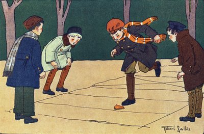 A marelle. Gravírozás „”-be Mit játszunk? E. Weber „” Robert Salles (1871-1929) akvarell rajzaival. Librairie Garnier Freres, Párizs alkotó: Robert Salles
