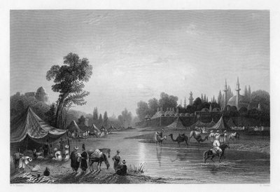 A Barrada folyó, az ősi Pharpar, Damaszkusz, Szíria, 1841. alkotó: Robert Sands