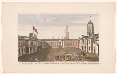 Gezicht op de Upper Castle Yard van Dublin Castle A Upper Castle Court kilátása a dublini tanácsteremből (cím a tárgyon) alkotó: Robert Sayer (possibly)