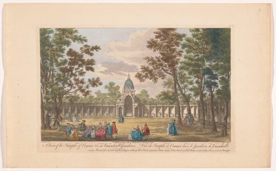 Gezicht op de Temple of Comus a londoni Vauxhall Gardensben Kilátás a Comus-templomra stb. a Vauxhall Gardensben (cím az objektumon) Ranelagh Gardens és Vauxhall Gardens (sorozat címe) alkotó: Robert Sayer