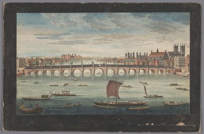 Kilátás a Westminster hídra a Temze folyó felett Londonban, északról nézve A Westminster Bridge déli képe (cím az objektumon) alkotó: Robert Sayer