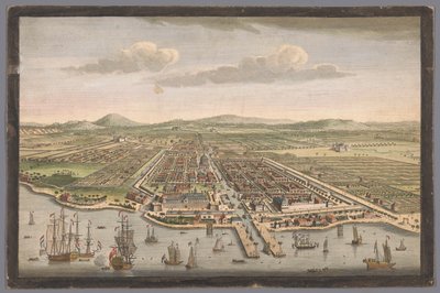 Gezicht op de stad Batavia Batavia városa Jáva szigetén és a Kelet-Indiában található összes holland gyár és település fővárosa (cím a tárgyon) Nederzettingen van de VOC (sorozat címe) alkotó: Robert Sayer