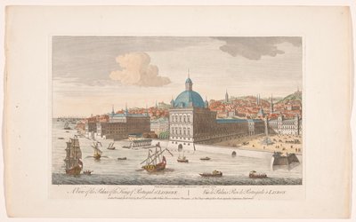 Kilátás a lisszaboni királyi palotára Kilátás a portugál király lisszaboni palotájára (cím a tárgyon) Madrid és Lisszabon (sorozat címe) alkotó: Robert Sayer