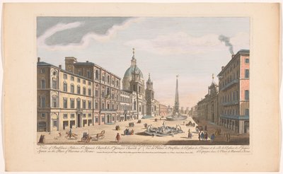 Gezicht op het Palazzo Pamphili és a Piazza Navona Rómában Panfilius-palota, Szent Agnus-templom és Spanyol Szent Jakab-templom kilátása a Navona-helyen Rómában (cím a tárgyon) Róma (sorozat címe) alkotó: Robert Sayer