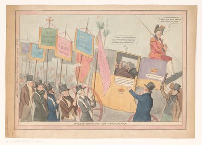 Rajzfilm az angol belpolitikáról Újabb felvonulás folyik!!! (cím a tárgyon) Havi karikatúralap sz. 66. (cím a tárgyon) alkotó: Robert Seymour (possibly)