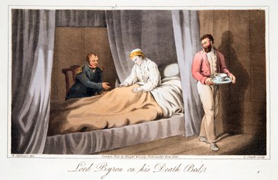 Lord Byron a halálos ágyán, kocsmában. 1825. alkotó: Robert Seymour