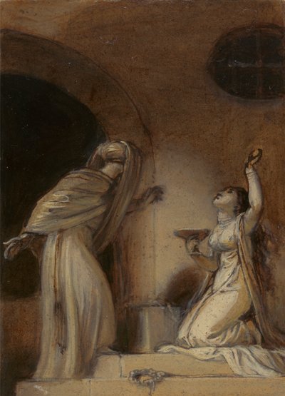 Illusztráció egy keleti romantikához, esetleg "The Arabian Nights", jobb oldalon térdelő női alakkal) alkotó: Robert Smirke