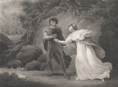 Pisanio és Imogen Shakespeare, Cymbeline, 3. felvonás, 4. jelenet..., először 1801-ben adták ki, újra kiadták 1852-ben. alkotó: Robert Thew