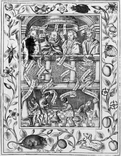 Nagy alkimisták inspirálják a laboratóriumi munkát az 1652-es Theatrum Chemicum Britannicumból alkotó: Robert Vaughan