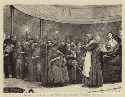 Londoni szegényeink, egy tea hétszáz csavargónak és koldusnak a Moorgate Street Hallban alkotó: Robert Walker Macbeth